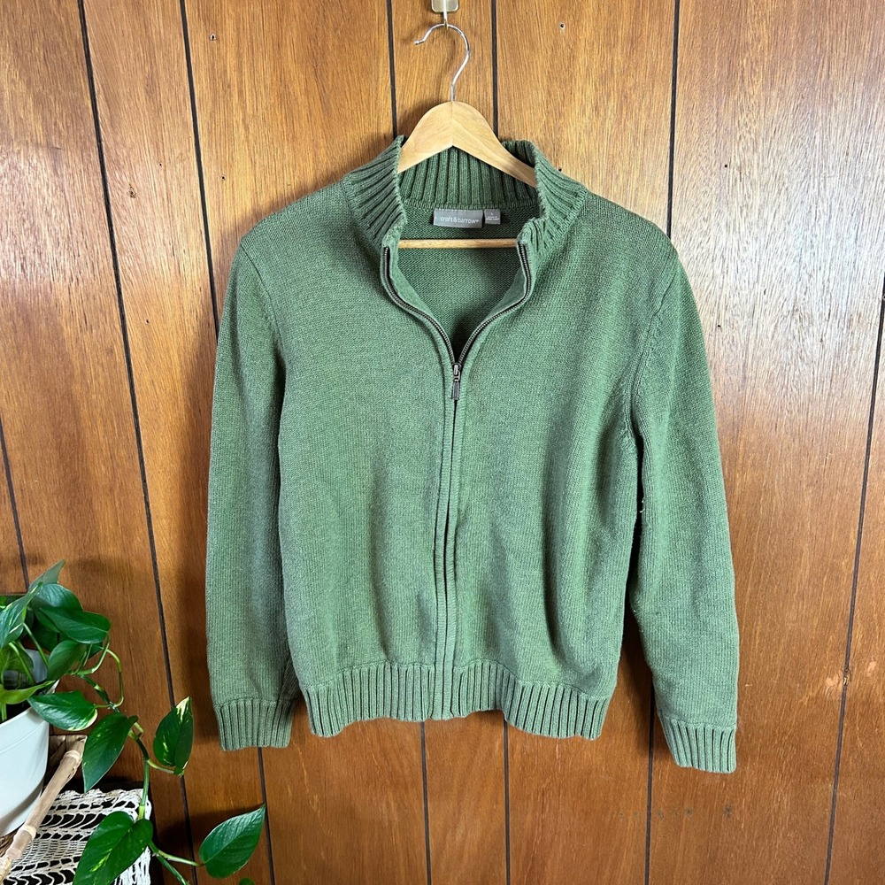 Croft & Barrow Mens Full Zip Sweater Olive Green Mock Neck Ribbed Knit Large - Picture 11 of 11